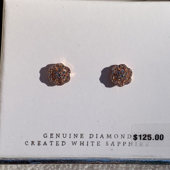 PURE RADIANCE- LAB CREATED SAPPHIRE & DIAMOND-Sterling Silver Earrings. - Picture 2 of 6